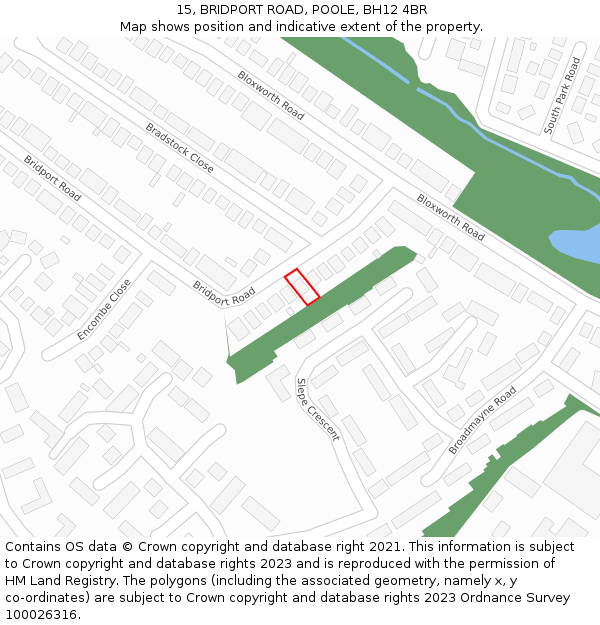 15, BRIDPORT ROAD, POOLE, BH12 4BR: Location map and indicative extent of plot