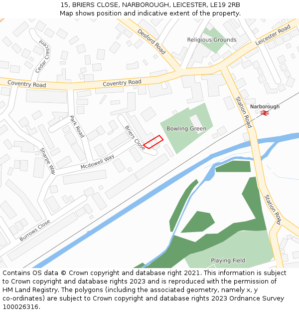 15, BRIERS CLOSE, NARBOROUGH, LEICESTER, LE19 2RB: Location map and indicative extent of plot