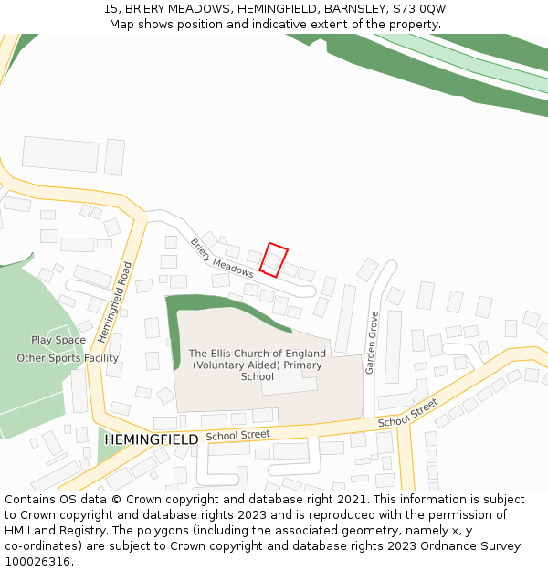 15, BRIERY MEADOWS, HEMINGFIELD, BARNSLEY, S73 0QW: Location map and indicative extent of plot