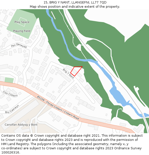 15, BRIG Y NANT, LLANGEFNI, LL77 7QD: Location map and indicative extent of plot