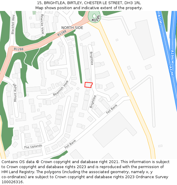 15, BRIGHTLEA, BIRTLEY, CHESTER LE STREET, DH3 1RL: Location map and indicative extent of plot