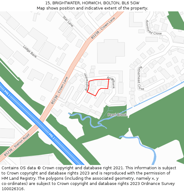 15, BRIGHTWATER, HORWICH, BOLTON, BL6 5GW: Location map and indicative extent of plot