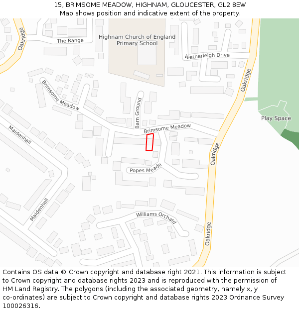 15, BRIMSOME MEADOW, HIGHNAM, GLOUCESTER, GL2 8EW: Location map and indicative extent of plot