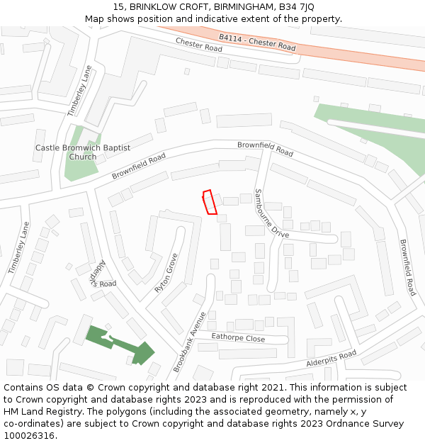 15, BRINKLOW CROFT, BIRMINGHAM, B34 7JQ: Location map and indicative extent of plot