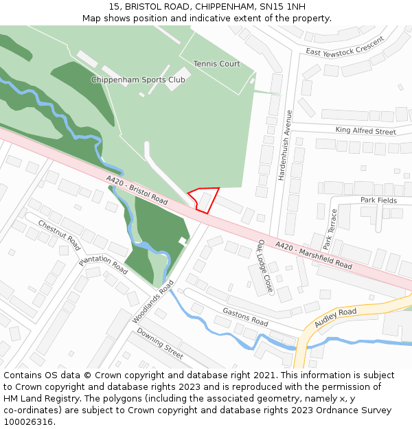 15, BRISTOL ROAD, CHIPPENHAM, SN15 1NH: Location map and indicative extent of plot