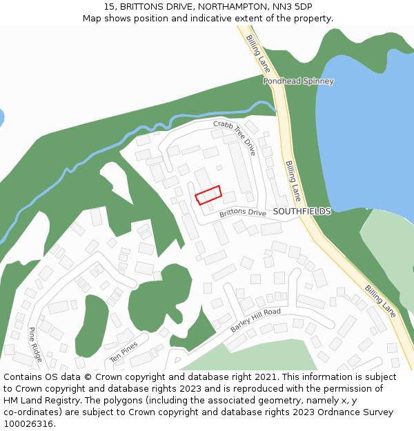 15, BRITTONS DRIVE, NORTHAMPTON, NN3 5DP: Location map and indicative extent of plot