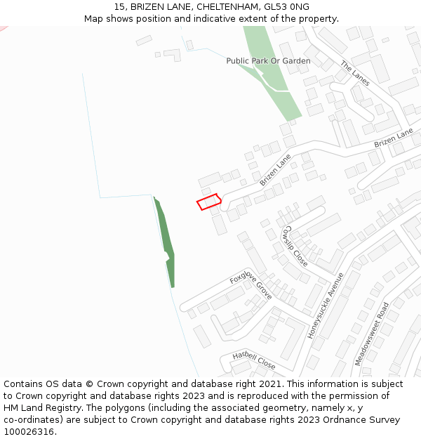 15, BRIZEN LANE, CHELTENHAM, GL53 0NG: Location map and indicative extent of plot