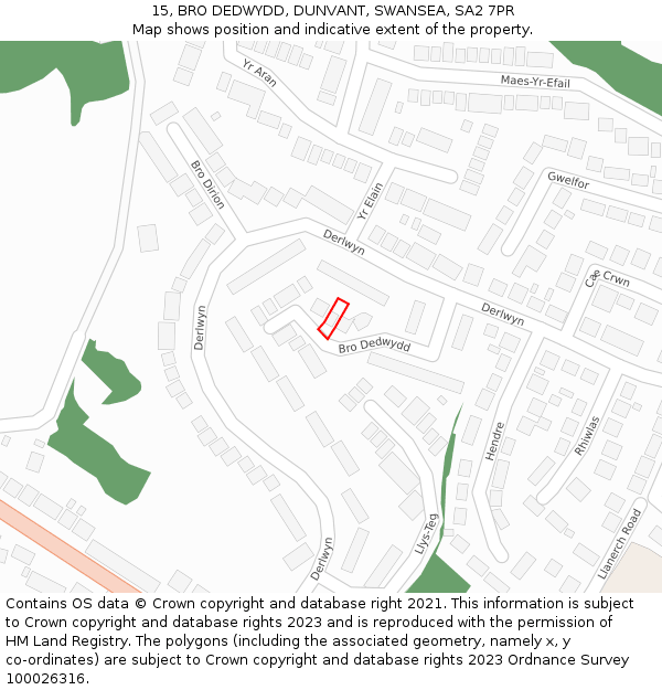 15, BRO DEDWYDD, DUNVANT, SWANSEA, SA2 7PR: Location map and indicative extent of plot