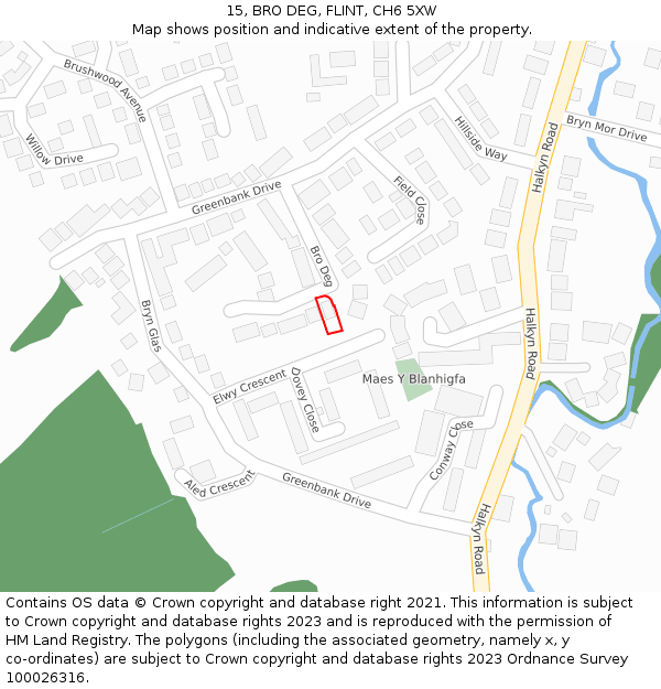 15, BRO DEG, FLINT, CH6 5XW: Location map and indicative extent of plot