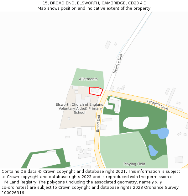 15, BROAD END, ELSWORTH, CAMBRIDGE, CB23 4JD: Location map and indicative extent of plot