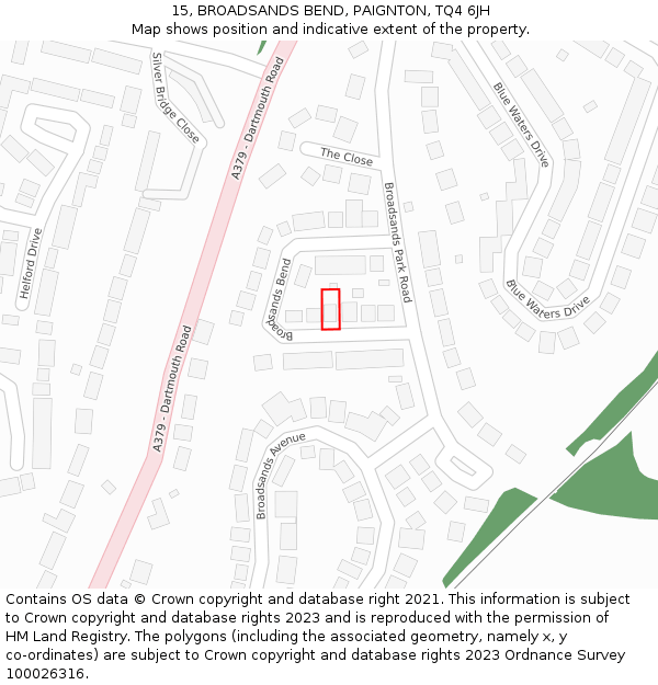 15, BROADSANDS BEND, PAIGNTON, TQ4 6JH: Location map and indicative extent of plot