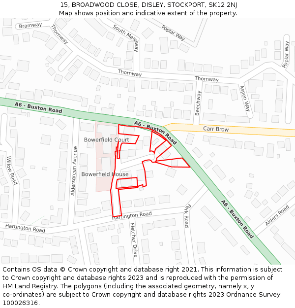 15, BROADWOOD CLOSE, DISLEY, STOCKPORT, SK12 2NJ: Location map and indicative extent of plot