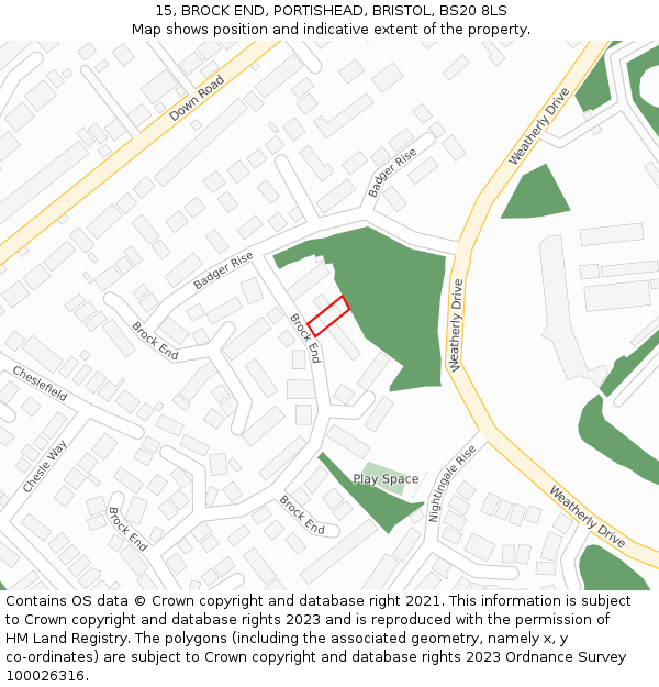 15, BROCK END, PORTISHEAD, BRISTOL, BS20 8LS: Location map and indicative extent of plot