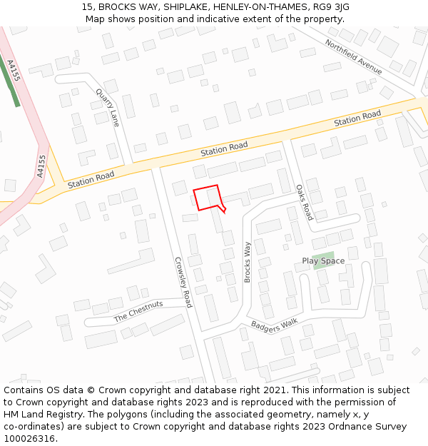 15, BROCKS WAY, SHIPLAKE, HENLEY-ON-THAMES, RG9 3JG: Location map and indicative extent of plot