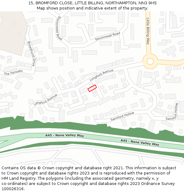 15, BROMFORD CLOSE, LITTLE BILLING, NORTHAMPTON, NN3 9HS: Location map and indicative extent of plot