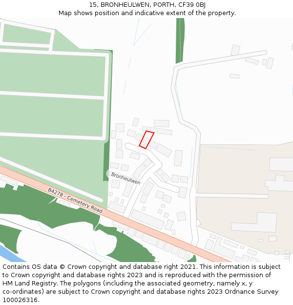 15, BRONHEULWEN, PORTH, CF39 0BJ: Location map and indicative extent of plot