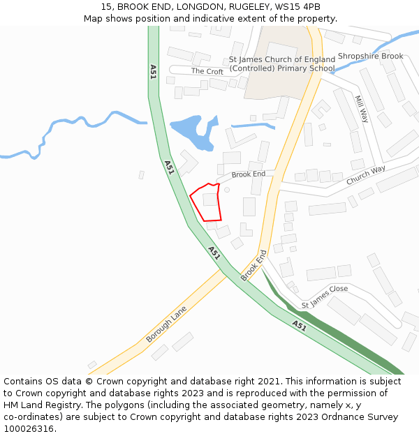 15, BROOK END, LONGDON, RUGELEY, WS15 4PB: Location map and indicative extent of plot