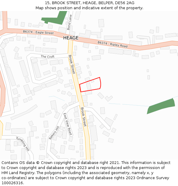 15, BROOK STREET, HEAGE, BELPER, DE56 2AG: Location map and indicative extent of plot