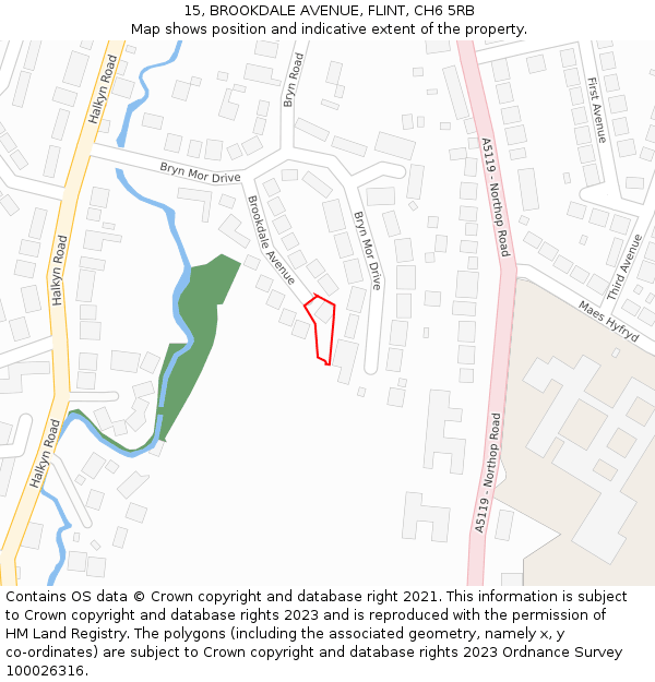 15, BROOKDALE AVENUE, FLINT, CH6 5RB: Location map and indicative extent of plot