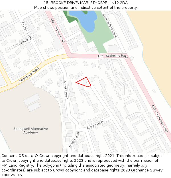 15, BROOKE DRIVE, MABLETHORPE, LN12 2DA: Location map and indicative extent of plot