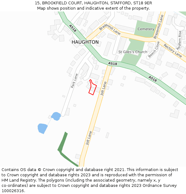 15, BROOKFIELD COURT, HAUGHTON, STAFFORD, ST18 9ER: Location map and indicative extent of plot