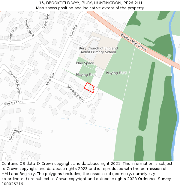 15, BROOKFIELD WAY, BURY, HUNTINGDON, PE26 2LH: Location map and indicative extent of plot