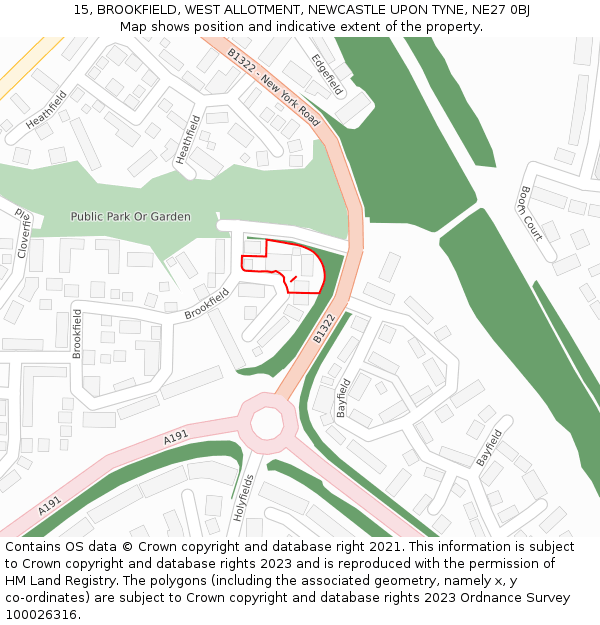 15, BROOKFIELD, WEST ALLOTMENT, NEWCASTLE UPON TYNE, NE27 0BJ: Location map and indicative extent of plot