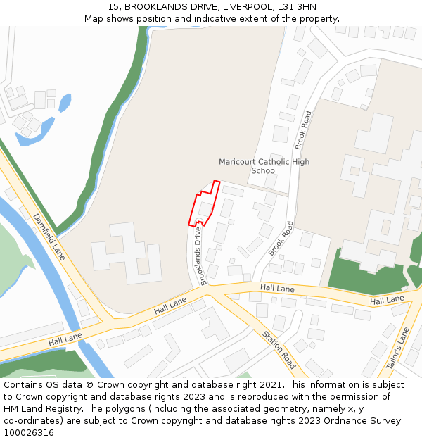 15, BROOKLANDS DRIVE, LIVERPOOL, L31 3HN: Location map and indicative extent of plot