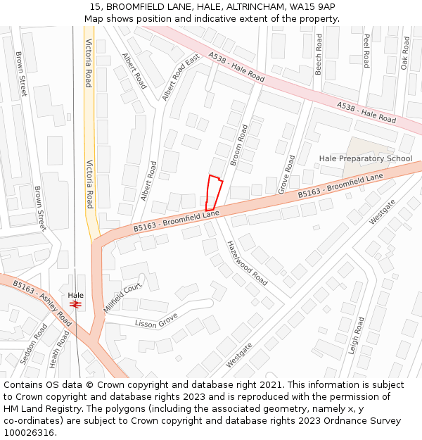 15, BROOMFIELD LANE, HALE, ALTRINCHAM, WA15 9AP: Location map and indicative extent of plot