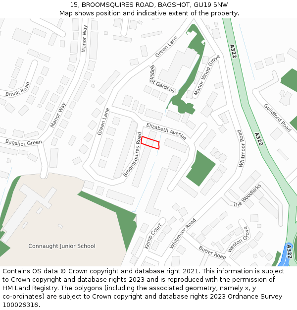 15, BROOMSQUIRES ROAD, BAGSHOT, GU19 5NW: Location map and indicative extent of plot