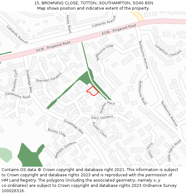 15, BROWNING CLOSE, TOTTON, SOUTHAMPTON, SO40 8SN: Location map and indicative extent of plot