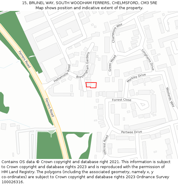 15, BRUNEL WAY, SOUTH WOODHAM FERRERS, CHELMSFORD, CM3 5RE: Location map and indicative extent of plot