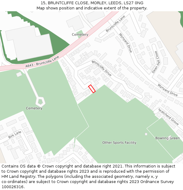 15, BRUNTCLIFFE CLOSE, MORLEY, LEEDS, LS27 0NG: Location map and indicative extent of plot