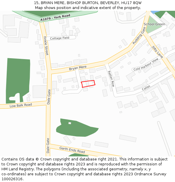 15, BRYAN MERE, BISHOP BURTON, BEVERLEY, HU17 8QW: Location map and indicative extent of plot