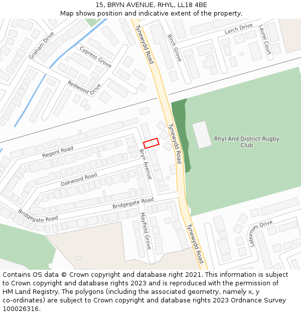 15, BRYN AVENUE, RHYL, LL18 4BE: Location map and indicative extent of plot