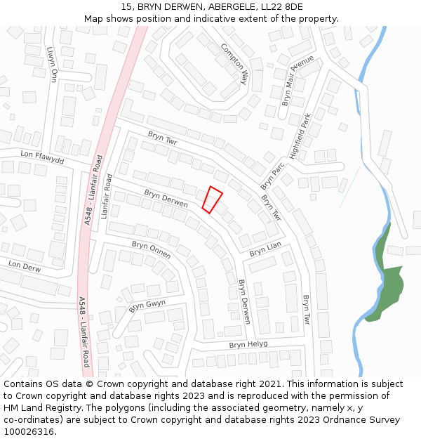 15, BRYN DERWEN, ABERGELE, LL22 8DE: Location map and indicative extent of plot