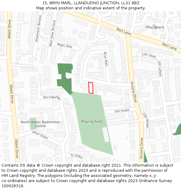 15, BRYN MARL, LLANDUDNO JUNCTION, LL31 9BZ: Location map and indicative extent of plot