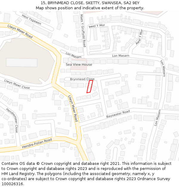 15, BRYNMEAD CLOSE, SKETTY, SWANSEA, SA2 9EY: Location map and indicative extent of plot