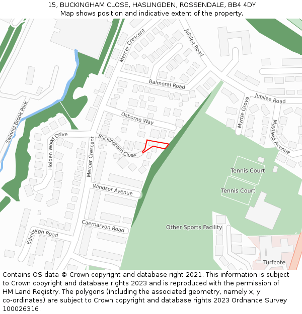 15, BUCKINGHAM CLOSE, HASLINGDEN, ROSSENDALE, BB4 4DY: Location map and indicative extent of plot