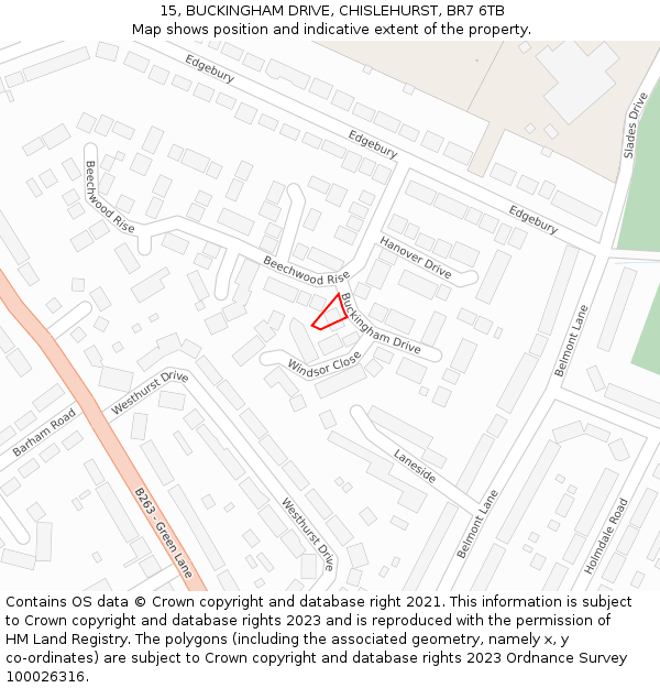 15, BUCKINGHAM DRIVE, CHISLEHURST, BR7 6TB: Location map and indicative extent of plot