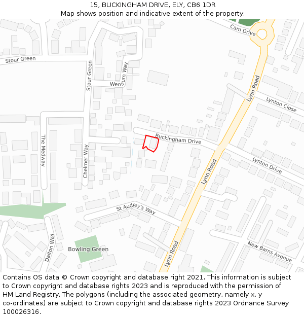 15, BUCKINGHAM DRIVE, ELY, CB6 1DR: Location map and indicative extent of plot