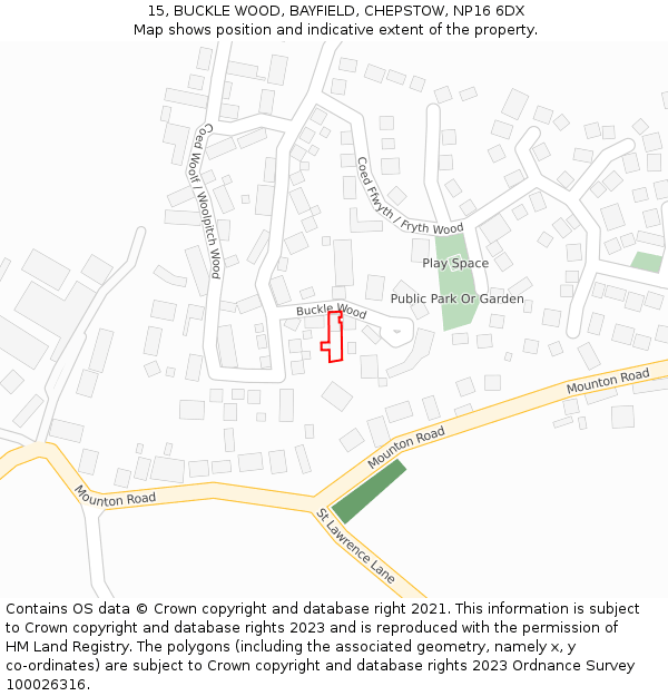 15, BUCKLE WOOD, BAYFIELD, CHEPSTOW, NP16 6DX: Location map and indicative extent of plot