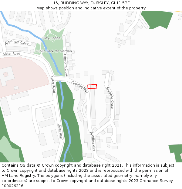 15, BUDDING WAY, DURSLEY, GL11 5BE: Location map and indicative extent of plot