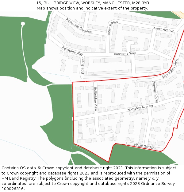 15, BULLBRIDGE VIEW, WORSLEY, MANCHESTER, M28 3YB: Location map and indicative extent of plot