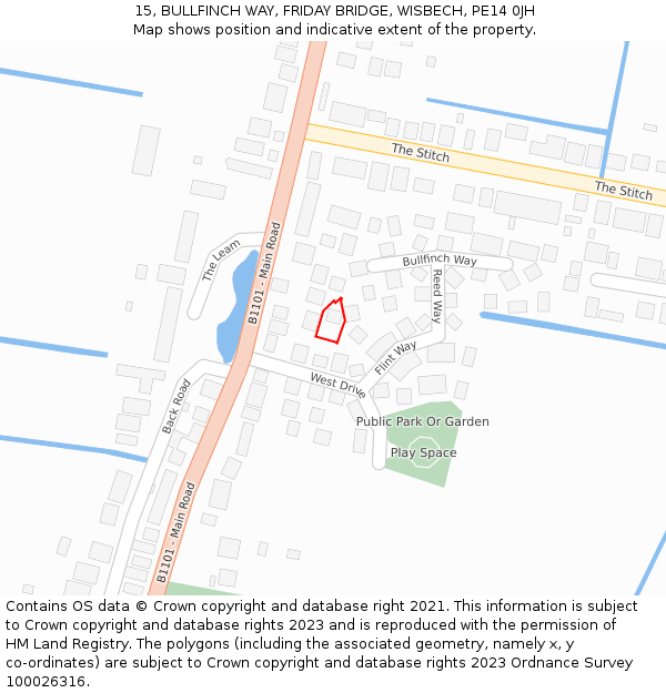 15, BULLFINCH WAY, FRIDAY BRIDGE, WISBECH, PE14 0JH: Location map and indicative extent of plot