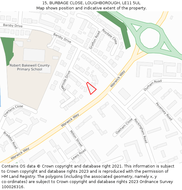 15, BURBAGE CLOSE, LOUGHBOROUGH, LE11 5UL: Location map and indicative extent of plot