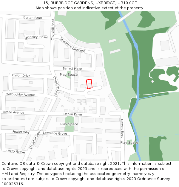 15, BURBRIDGE GARDENS, UXBRIDGE, UB10 0GE: Location map and indicative extent of plot