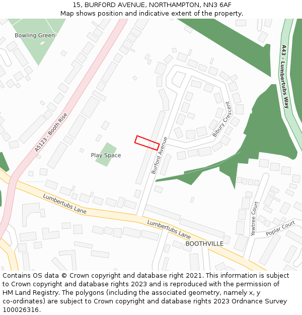 15, BURFORD AVENUE, NORTHAMPTON, NN3 6AF: Location map and indicative extent of plot