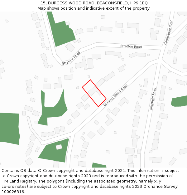 15, BURGESS WOOD ROAD, BEACONSFIELD, HP9 1EQ: Location map and indicative extent of plot