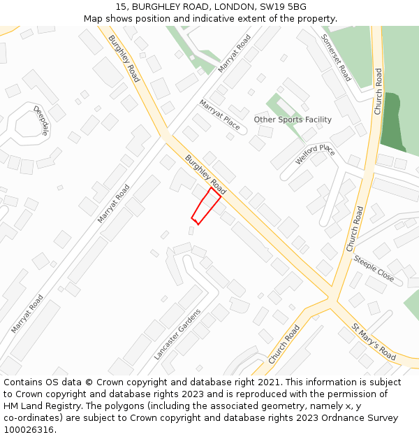 15, BURGHLEY ROAD, LONDON, SW19 5BG: Location map and indicative extent of plot